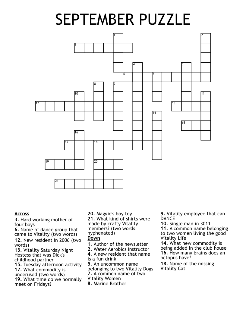 SEPTEMBER PUZZLE Crossword WordMint