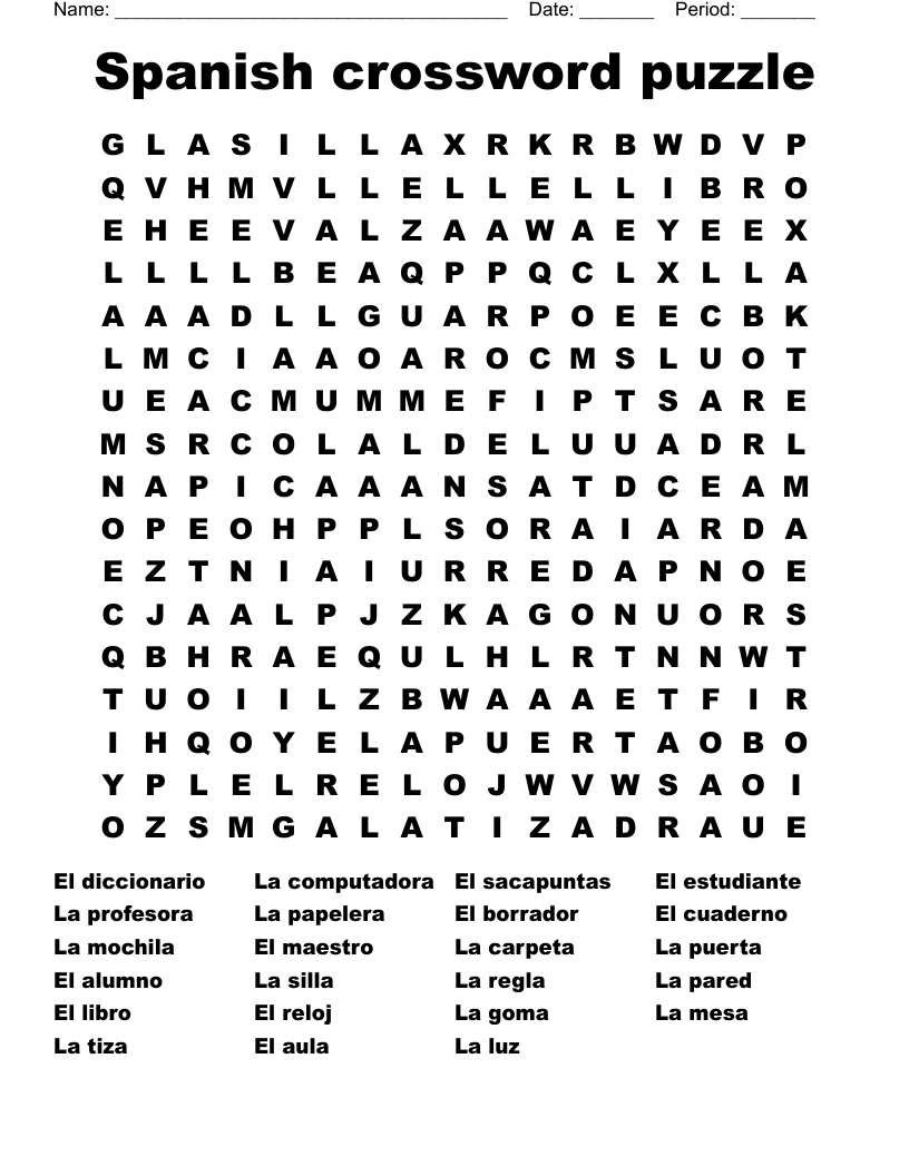 Spanish Crossword Puzzle Word Search WordMint