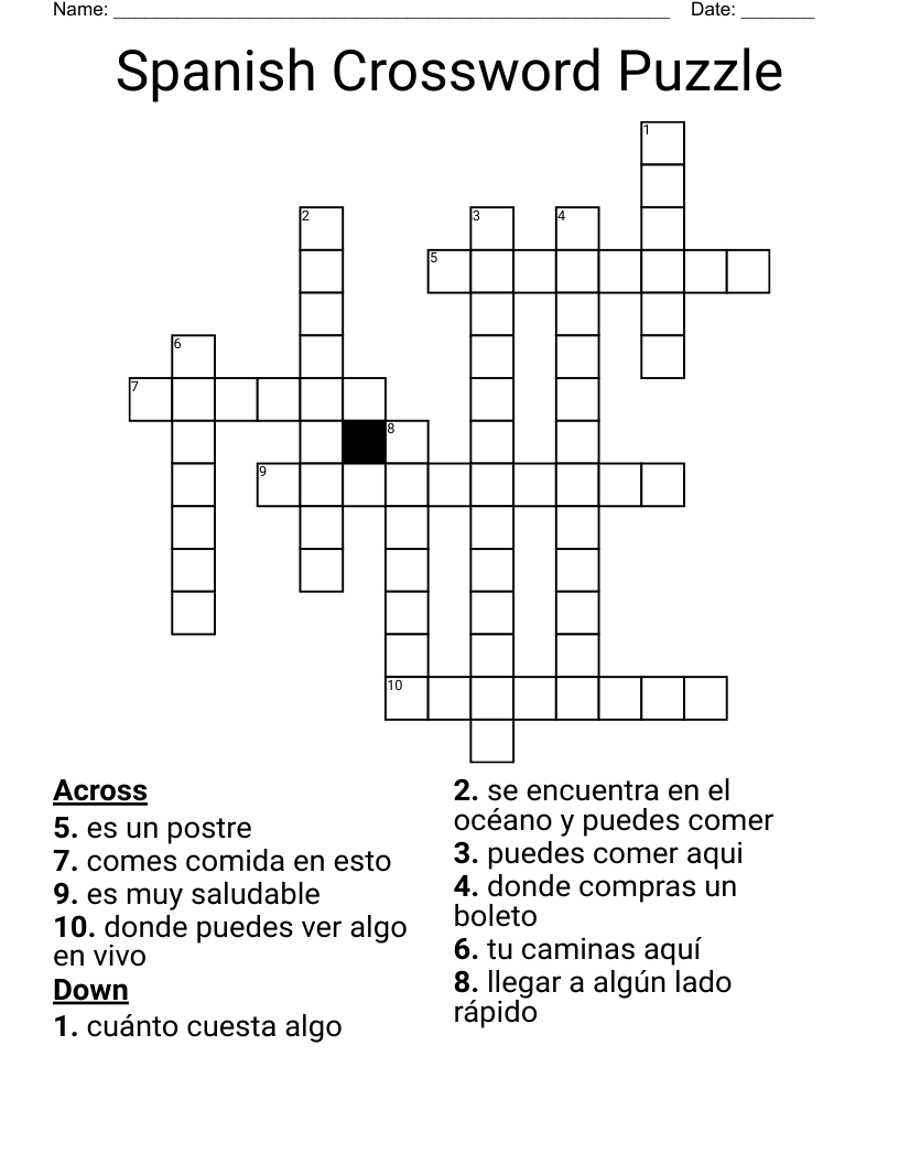 Spanish Crossword Puzzle WordMint
