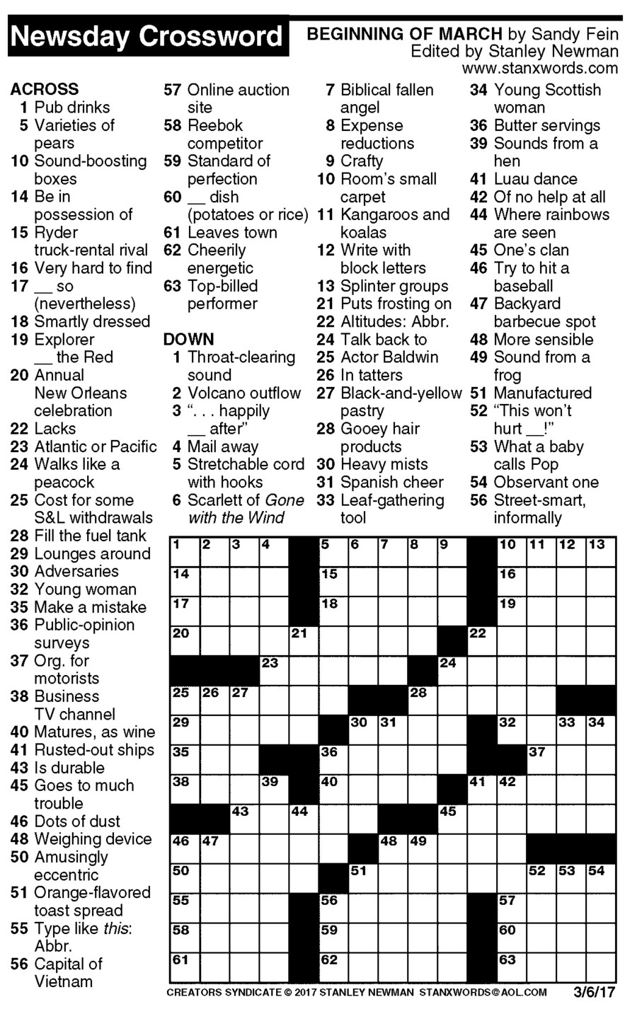 Stan Newman 39 s Easy Crossword Easycrosswordpuzzlesprintable