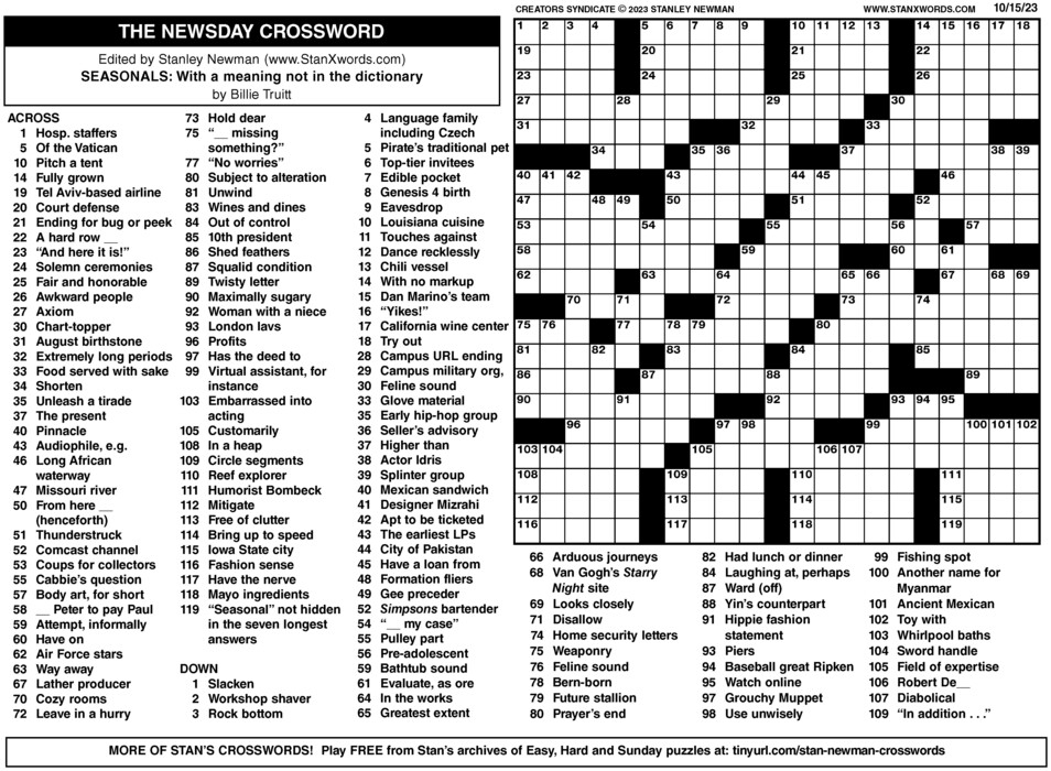 Stanley Newman Crossword Printable Printable Free Templates