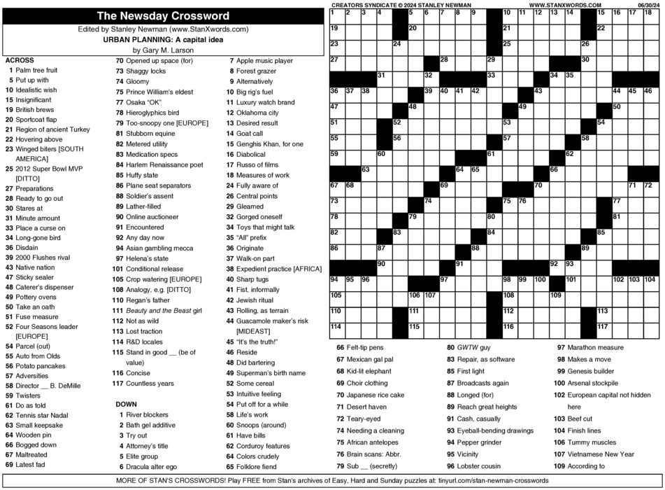 Stanley Newman Crossword Printable Printable Free Templates