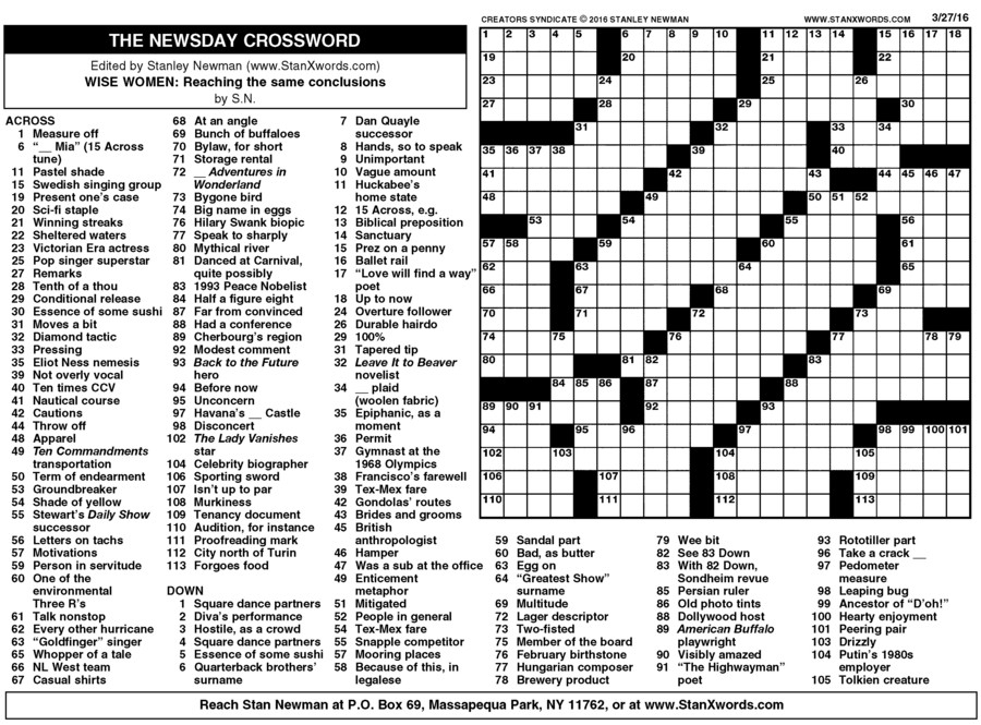 Stanley Newman Printable Crossword Puzzles FreePrintableTM