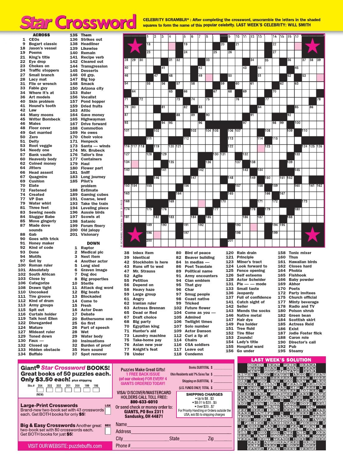 Star Magazine Giant Crossword Puzzles Printable James Crossword Puzzles