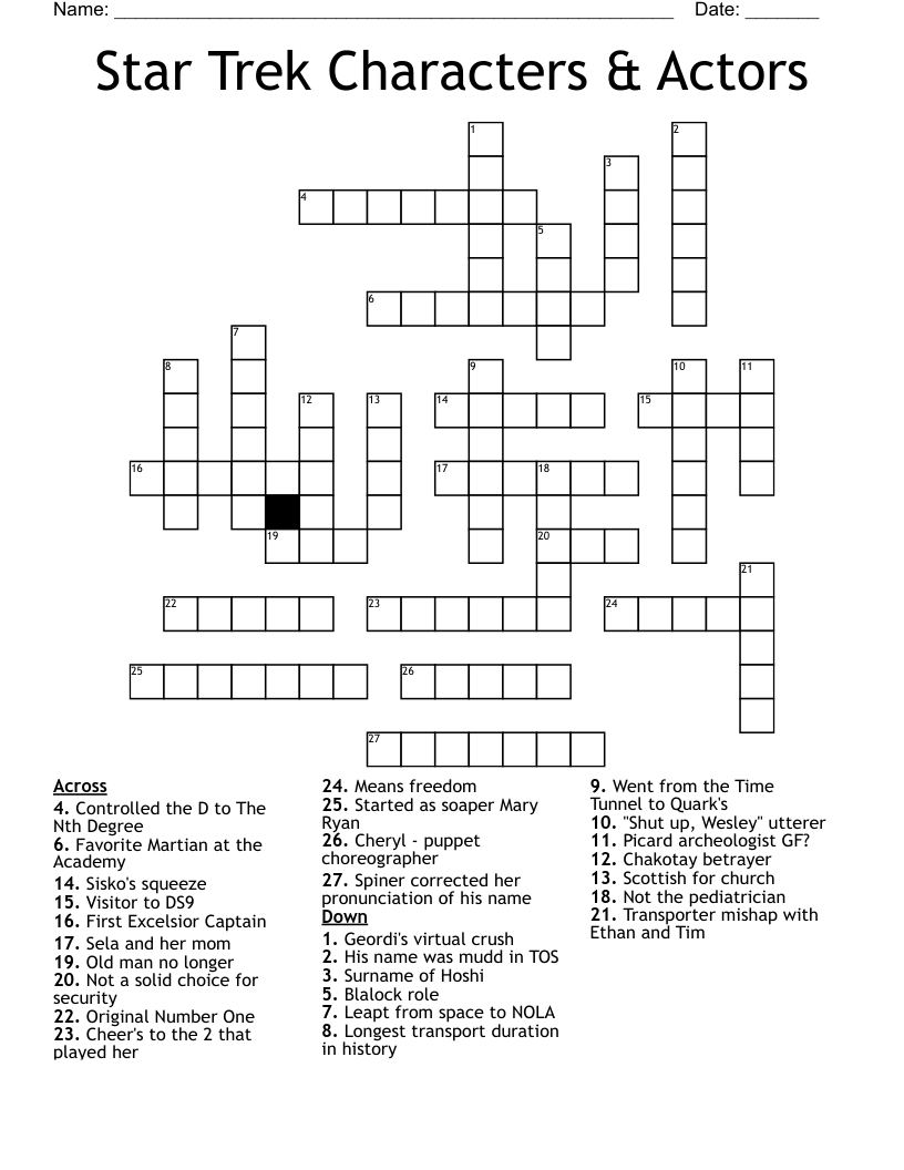 Star Trek Characters Actors Crossword WordMint
