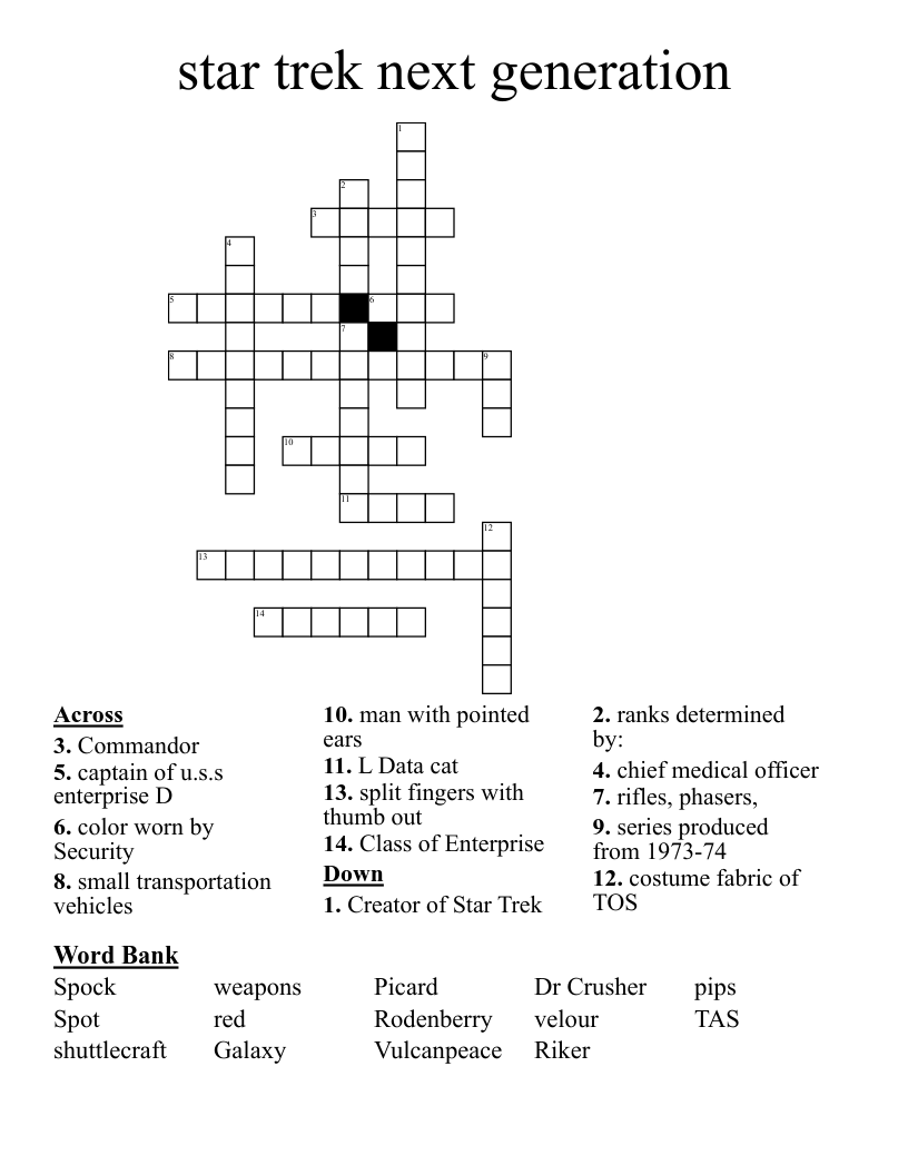 Star Trek Next Generation Crossword WordMint