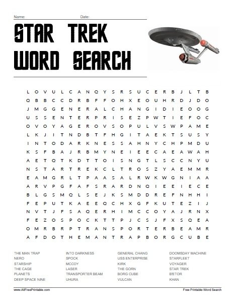 Star Trek Word Search Puzzle Free Printable