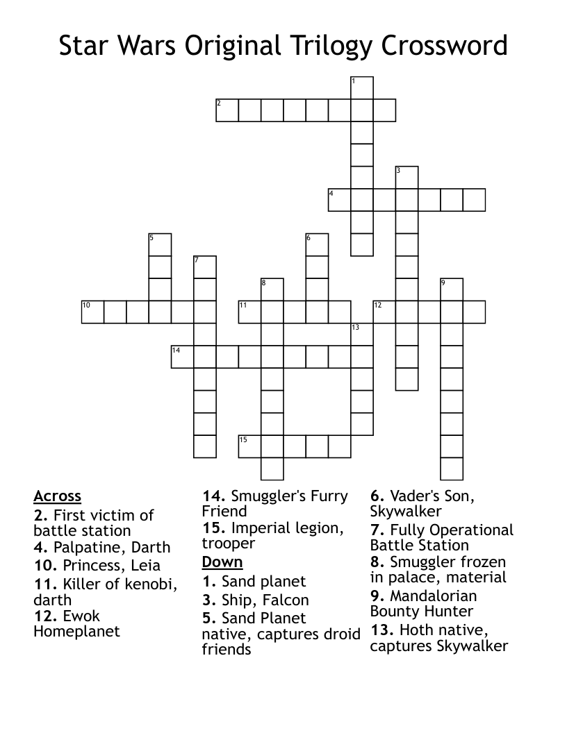 Star Wars Crossword WordMint