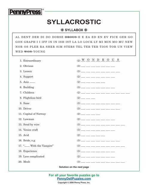 SYLLACROSTIC PennyDellPuzzles