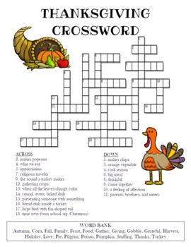 Thanksgiving Crossword Puzzle Color And BW Versions By Celebration 
