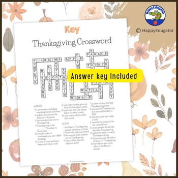 Thanksgiving Crossword Puzzle With Word Bank Fun Facts By HappyEdugator