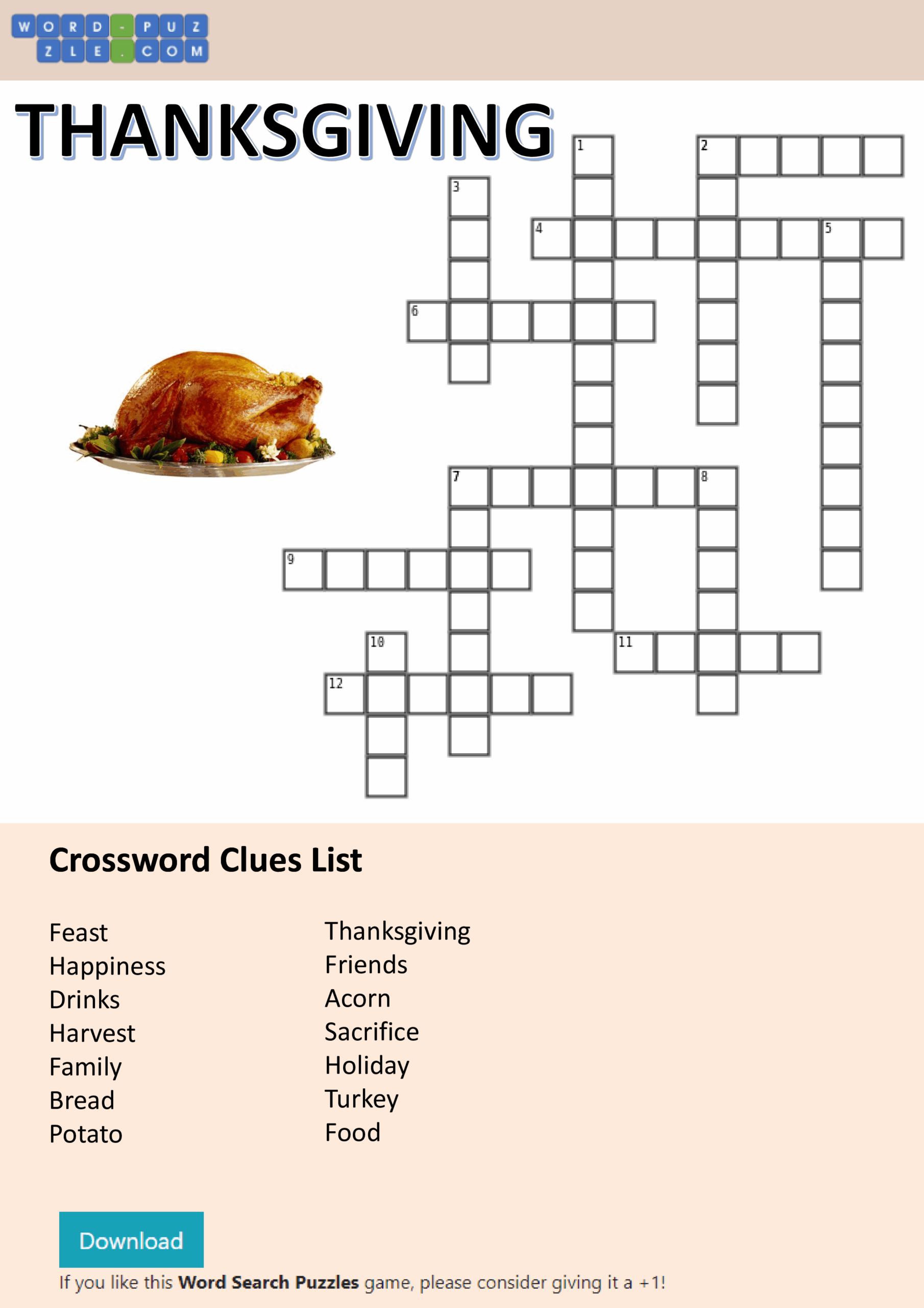 Thanksgiving Printable Crossword Puzzles