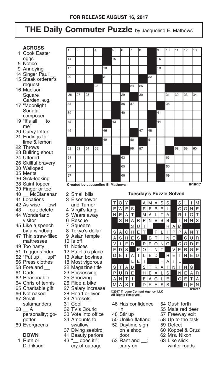 The Daily Commuter Crossword Puzzle Printable