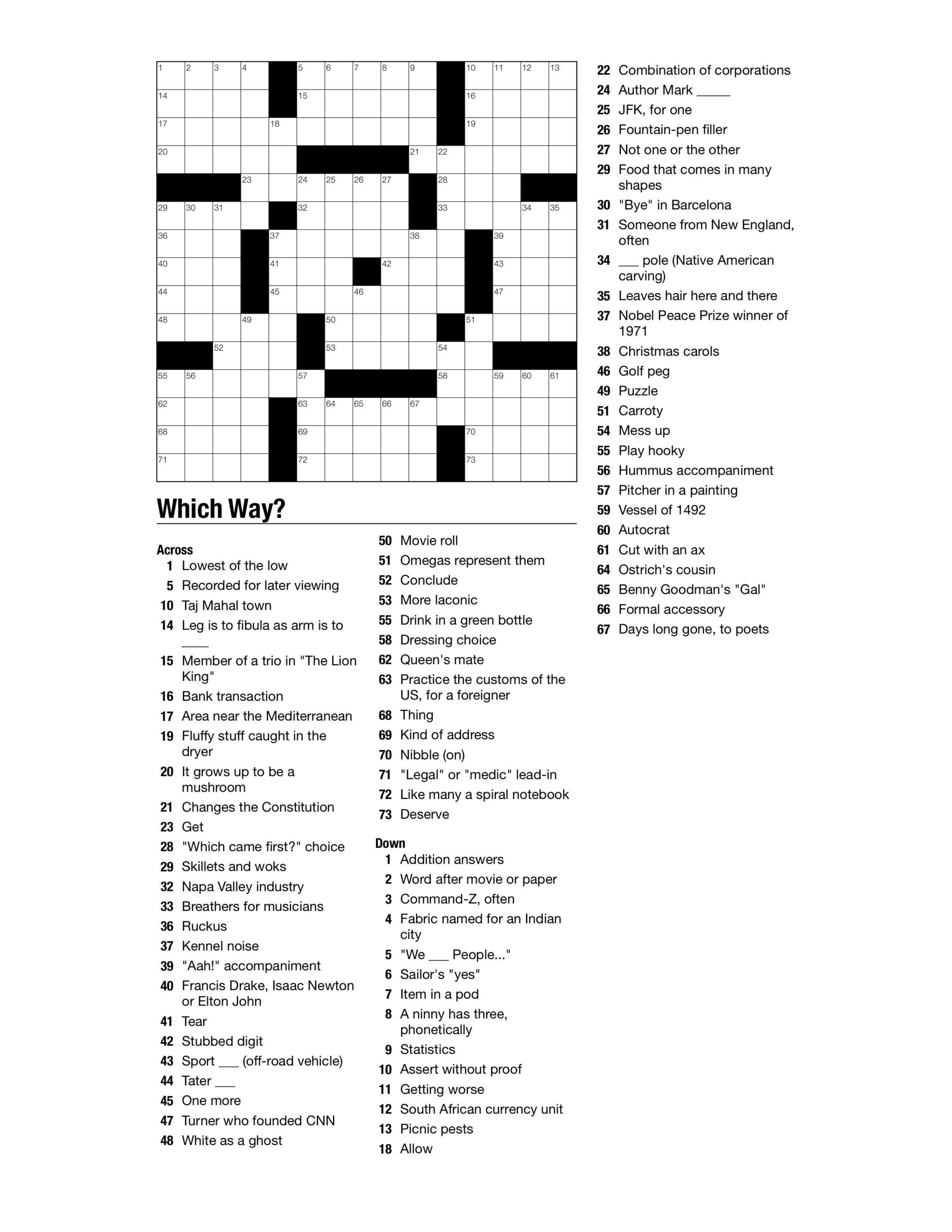 Themed Crossword Puzzles Printable