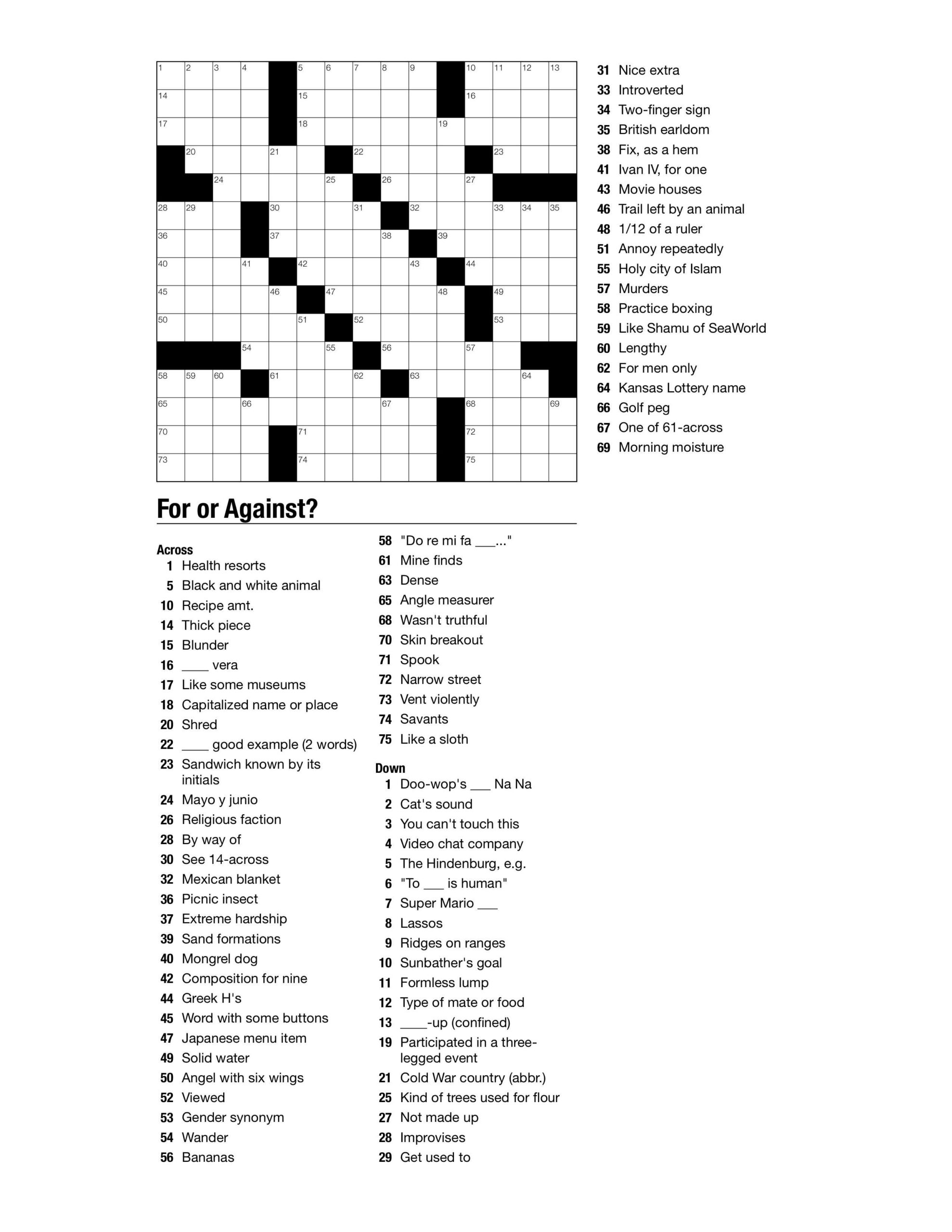 Themed Printable Crossword Puzzles
