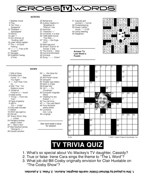 Tv Guide Crossword Puzzles Free Printable Crossword Puzzles