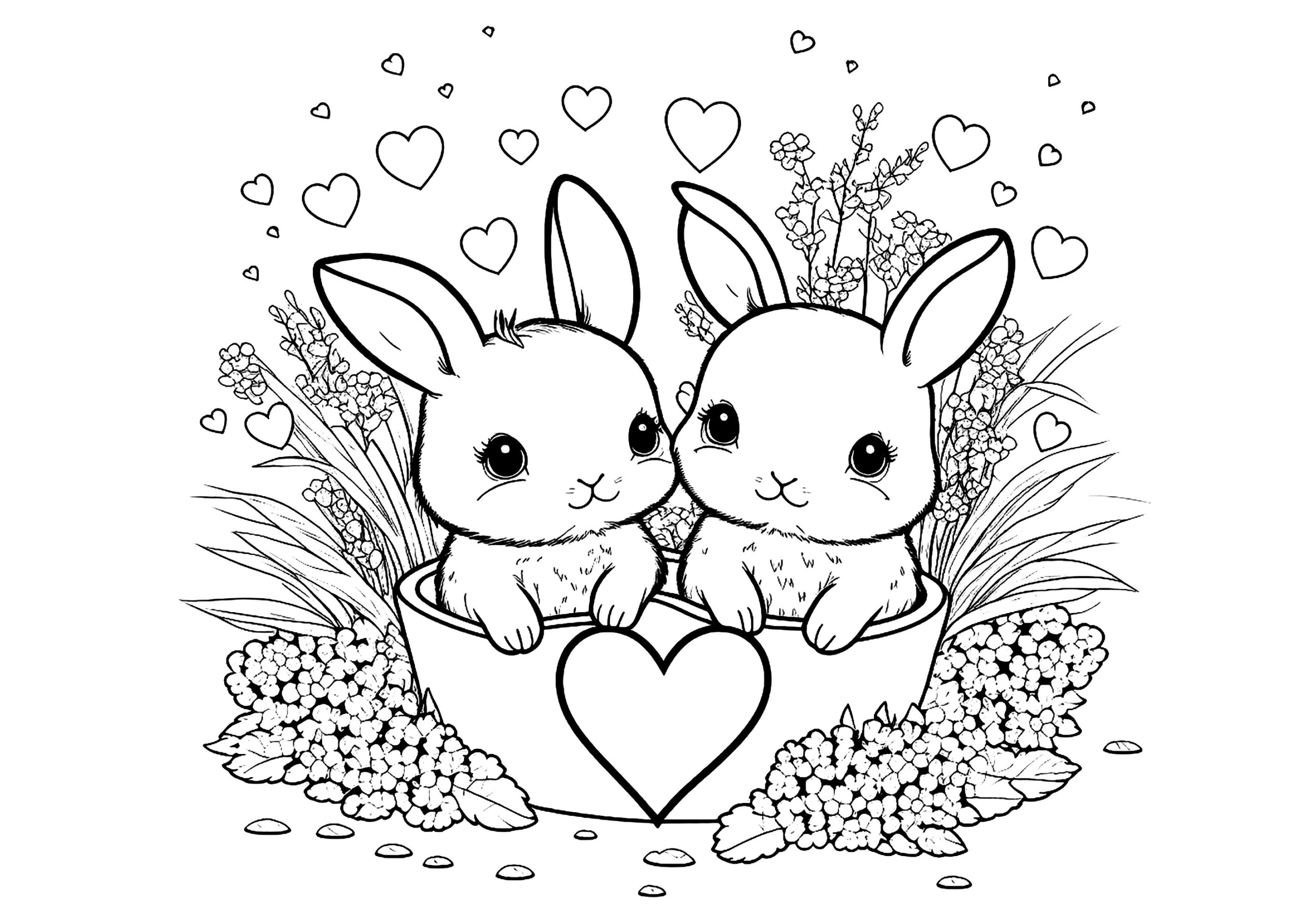 Two Little Bunnies Rabbit Bunny Coloring Pages For Kids