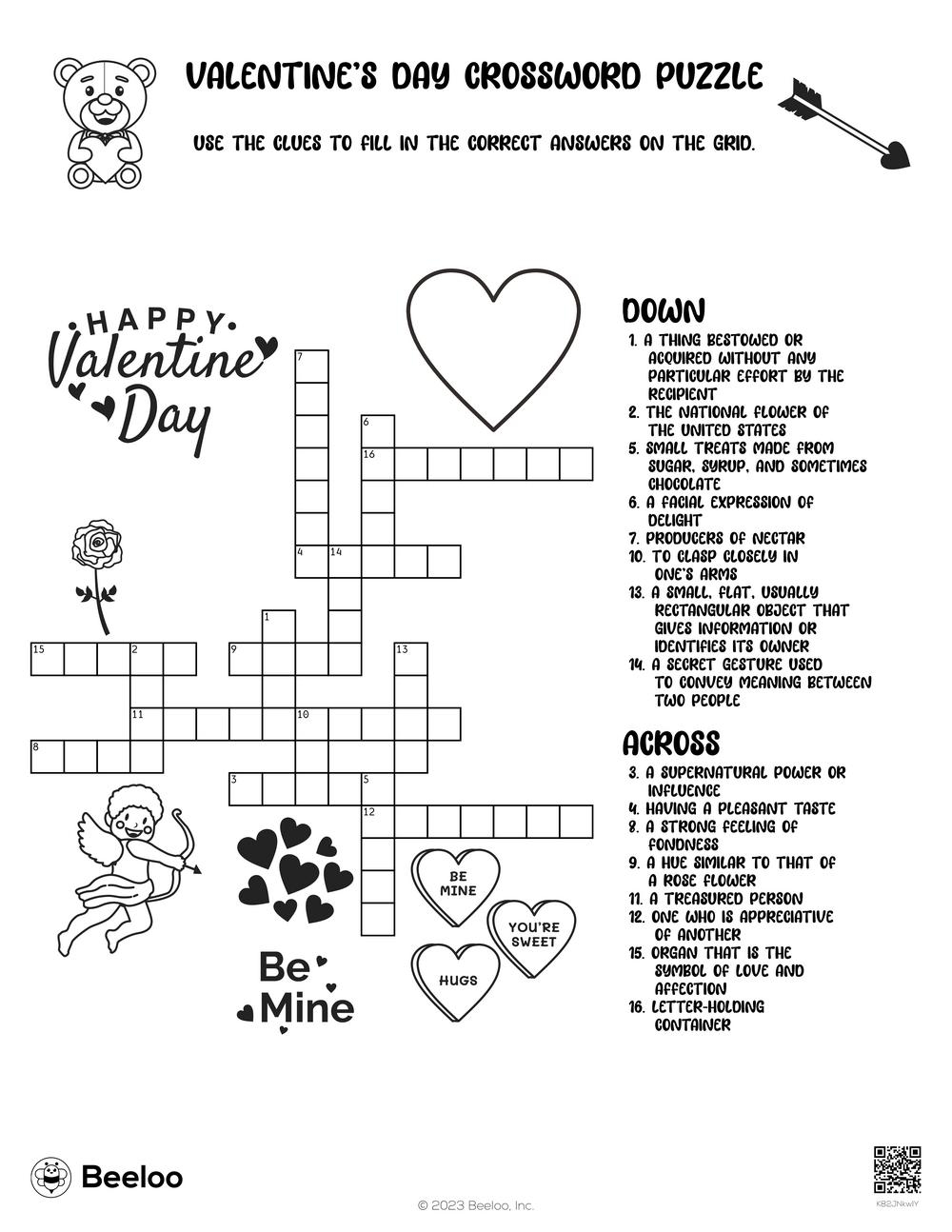 Valentine 39 s Day Crossword Puzzle Beeloo Printable Crafts And 