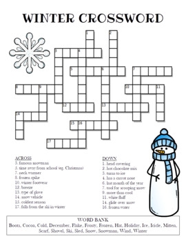 Winter Crossword Puzzle Free Printables