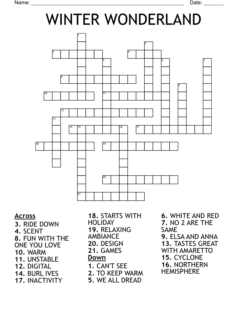 Winter Crossword Puzzle Printable Printable Free Templates