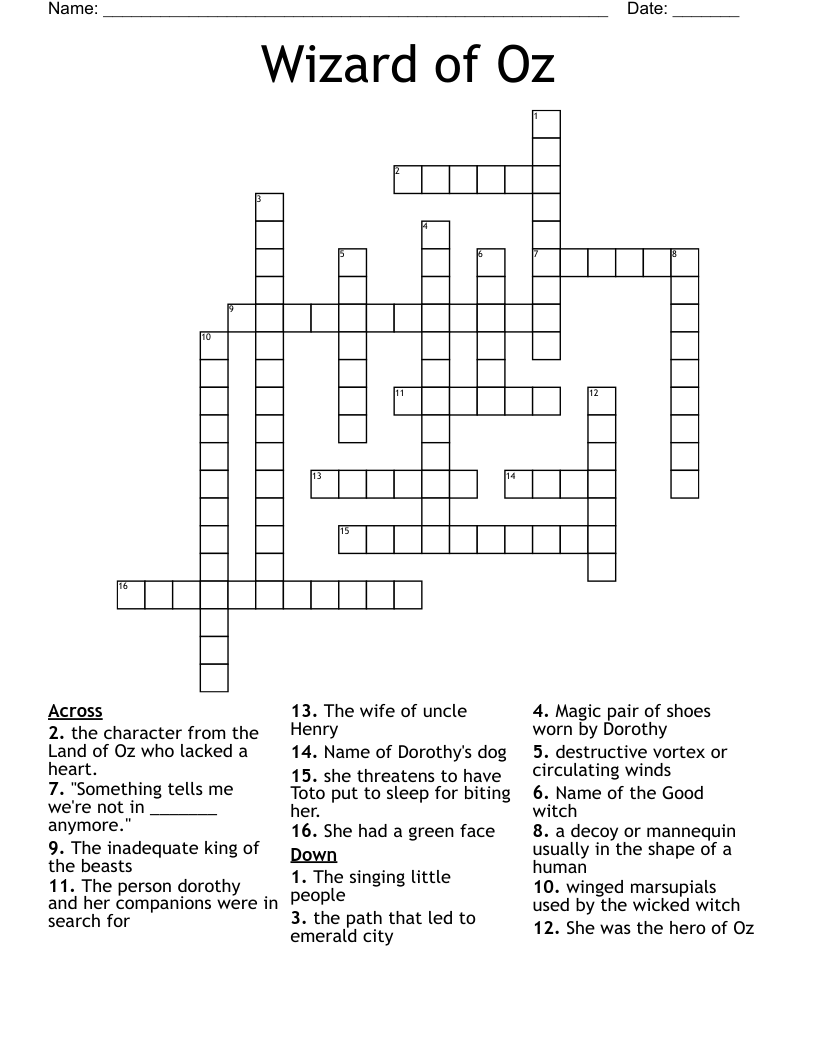 Wizard Of Oz Crossword WordMint