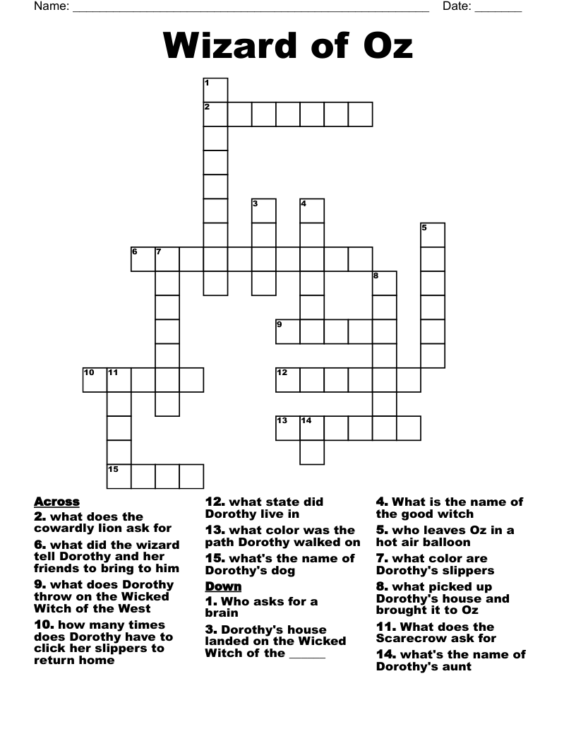 Wizard Of Oz Crossword WordMint