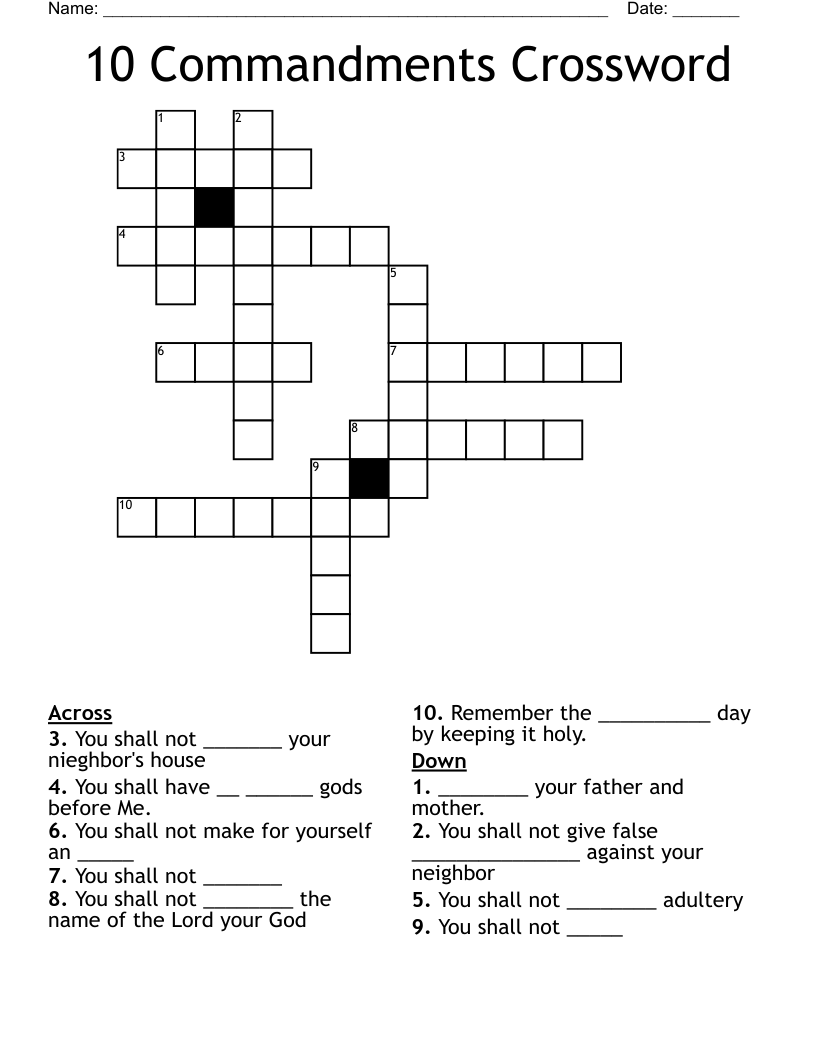 10 Commandments Crossword WordMint