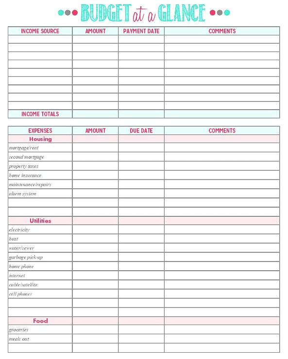 10 Free Printable Budget Worksheets