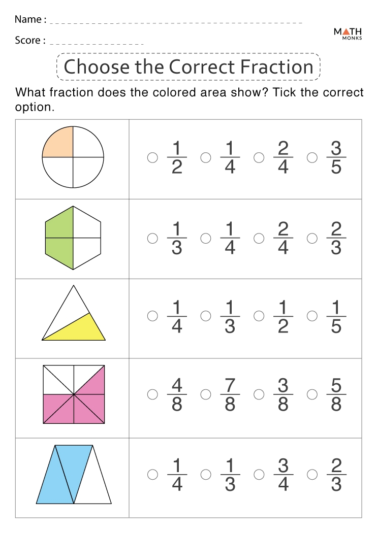 1st Grade Fraction Worksheets With Answer Key