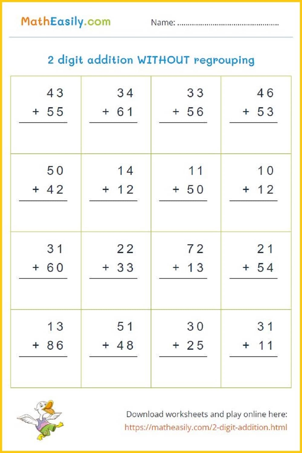 2 Digit Addition WITH WITHOUT Regrouping Games
