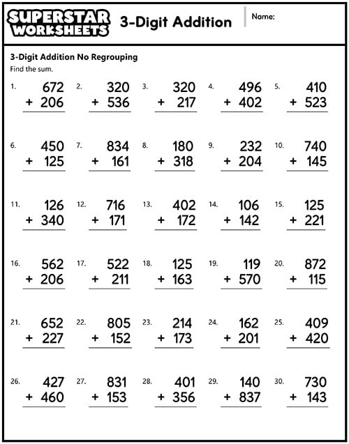3 Digit Addition Worksheets Superstar Worksheets