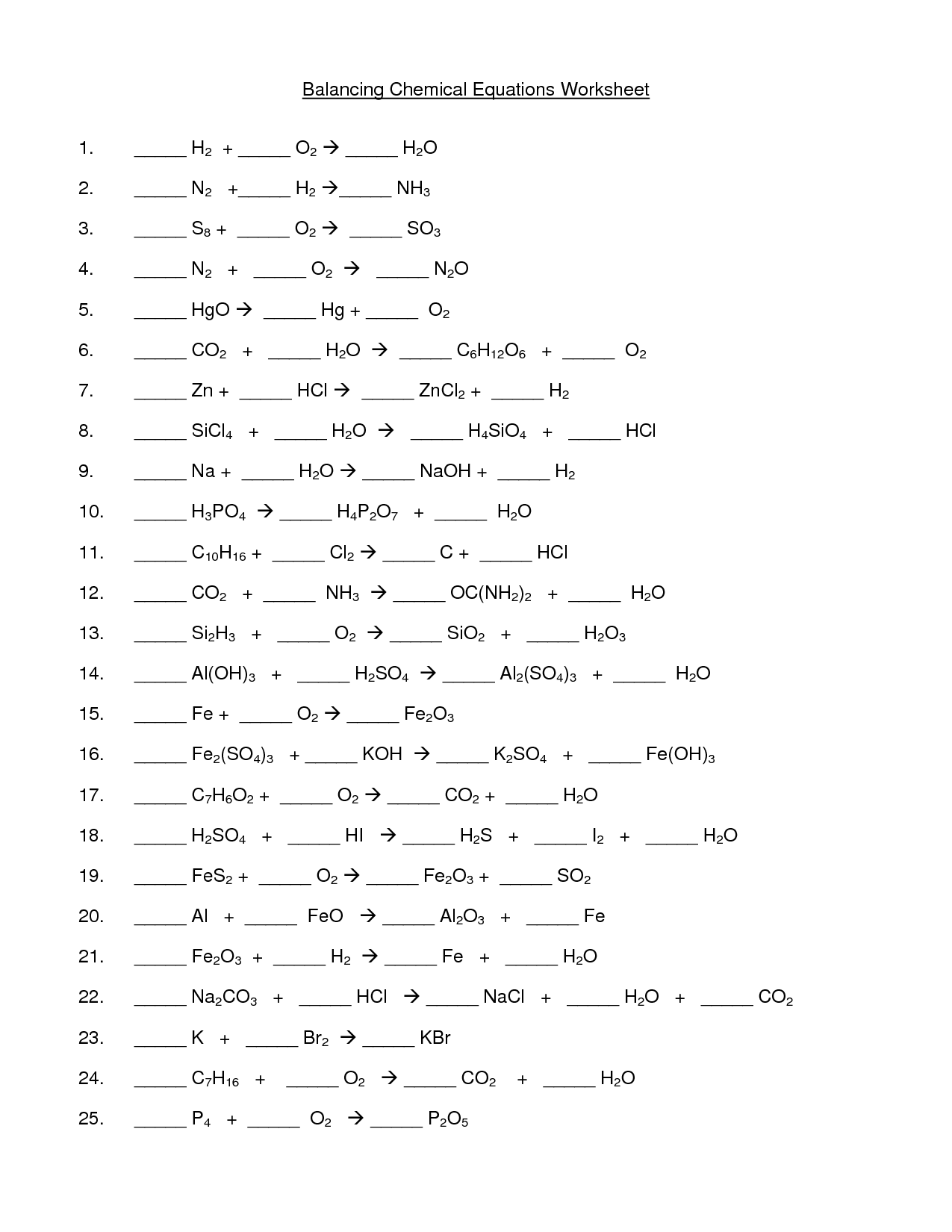 30 Balancing Chemical Equations Worksheet Answers Worksheets Decoomo