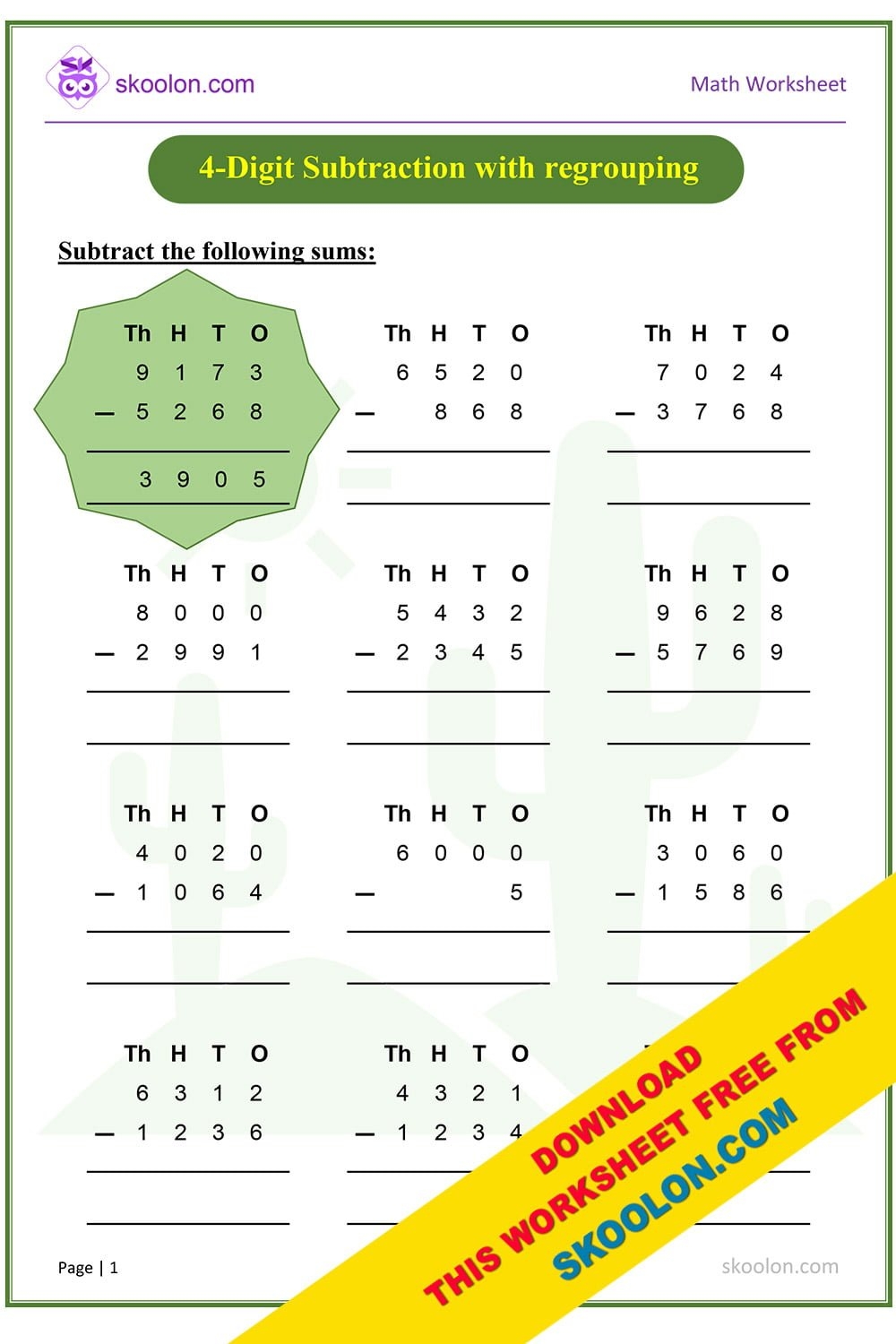 4 Digit Subtraction With Regrouping Skoolon Worksheets Library