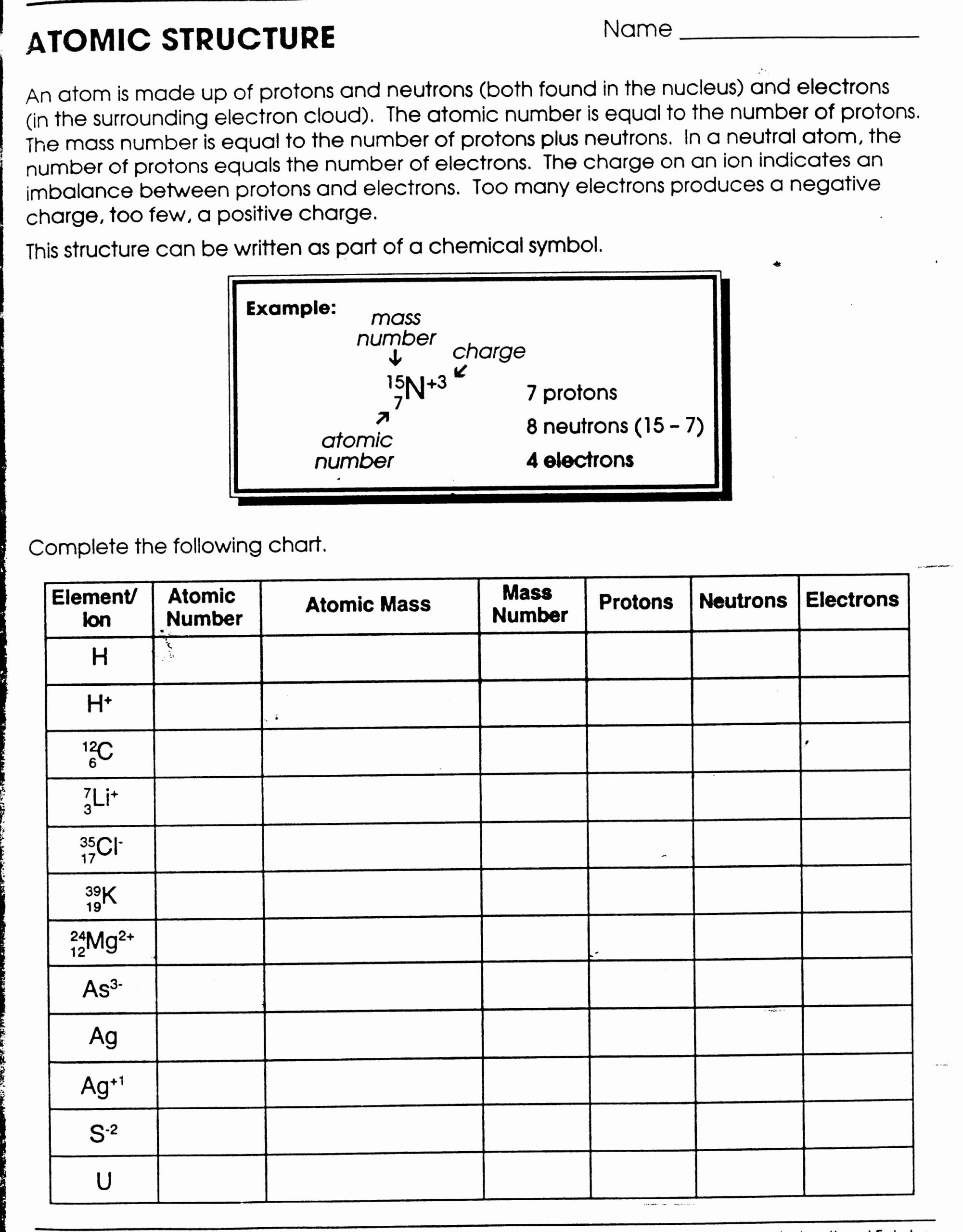 50 Atomic Structure Worksheet Chemistry Chessmuseum Template Library