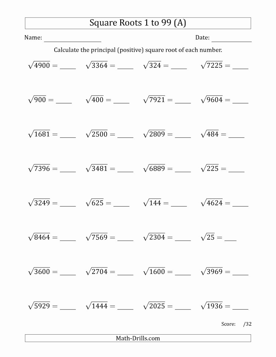 50 Square Root Worksheet Pdf