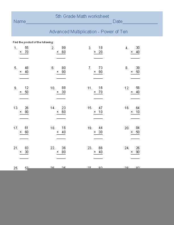 5th Grade Multiplication Worksheets Printable Multiplication Worksheets