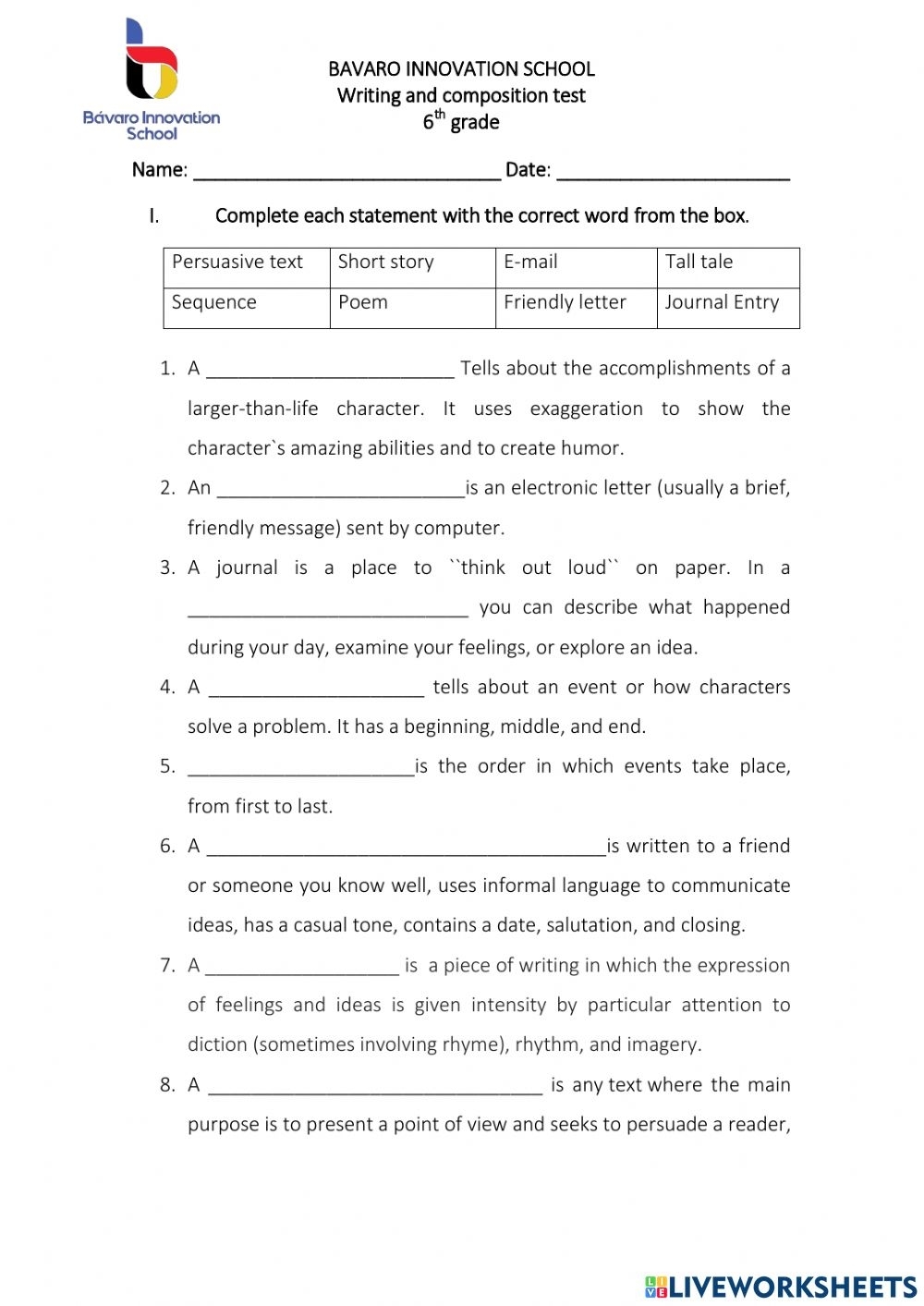 6th Grade Writing Worksheets Printable Worksheets