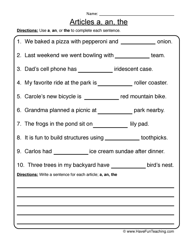 A An The Article Worksheet By Teach Simple