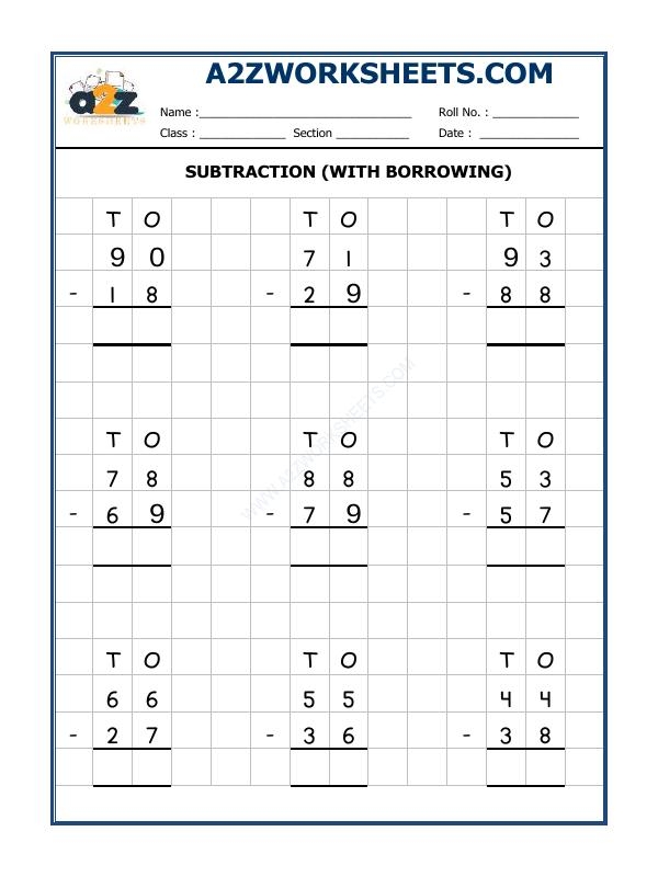 A2Zworksheets Worksheet Of Subtraction Worksheet With Borrowing 