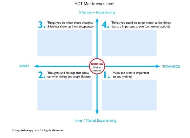 ACT Therapy Matrix Worksheet Values Self Identity Coping 