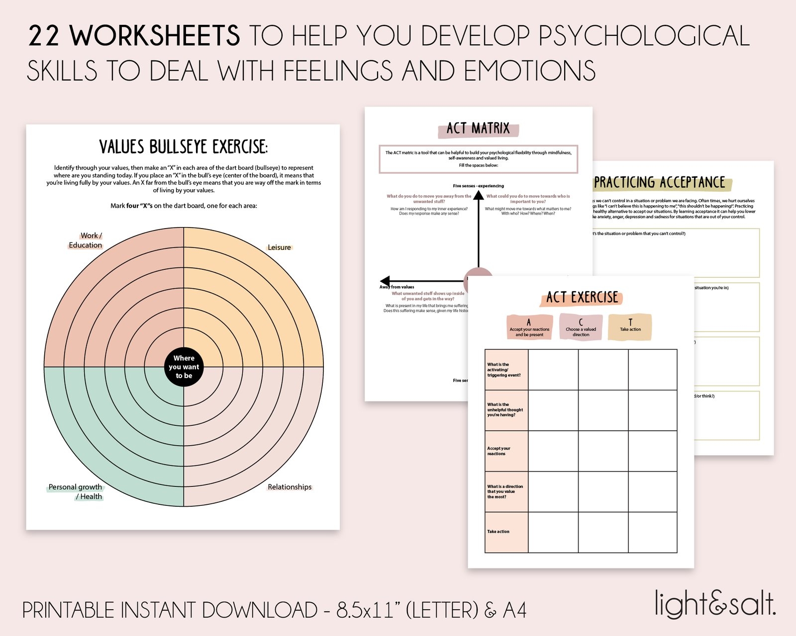 ACT Therapy Worksheets Acceptance And Commitment Therapy Values 