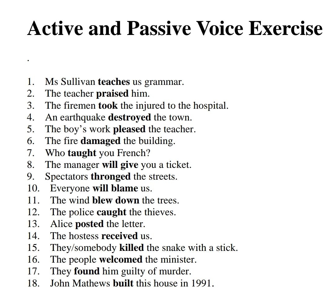 Active And Passive Voice English Subjective Test Teachmint