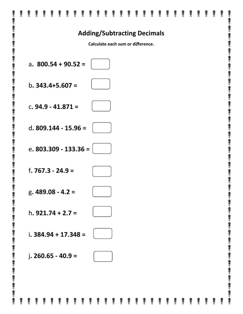 Adding And Subtracting Decimals Worksheet Download Worksheets Library