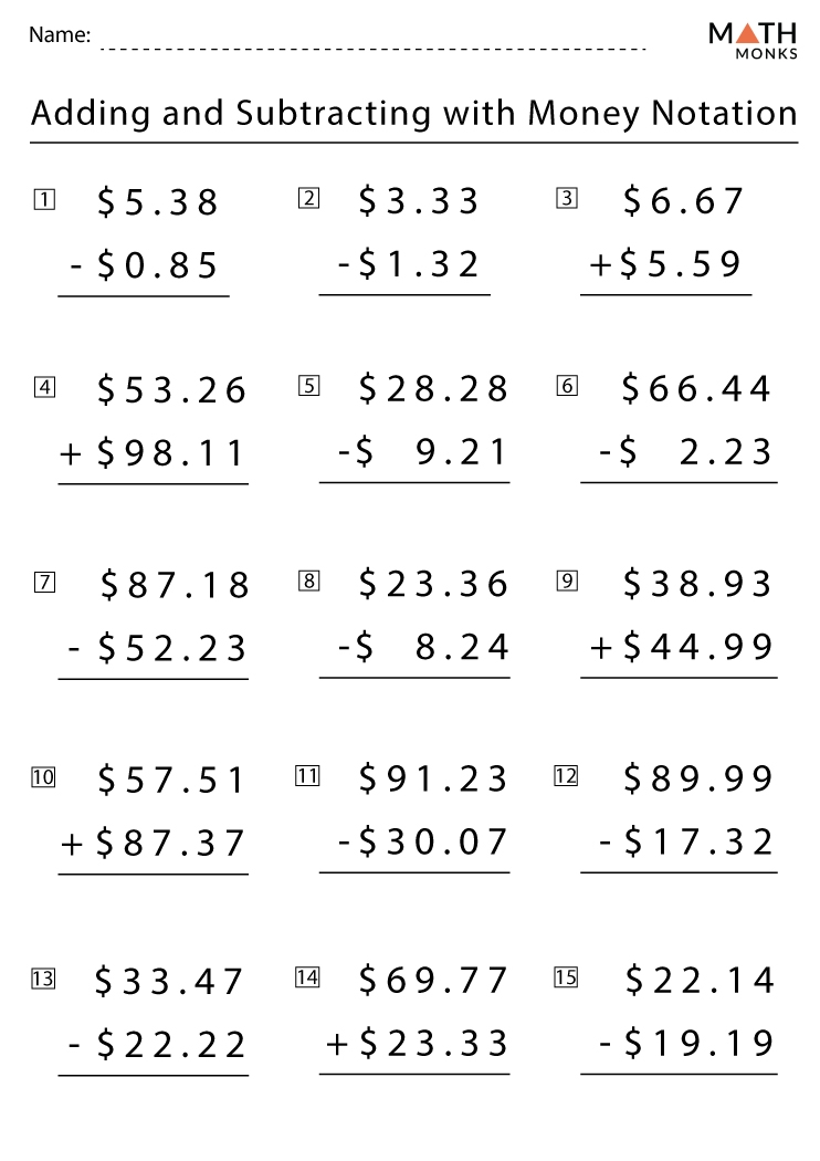 Adding And Subtracting Money Worksheets Worksheets For Kindergarten