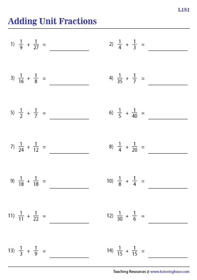 Adding Fractions With Unlike Denominators Worksheets Free PDF