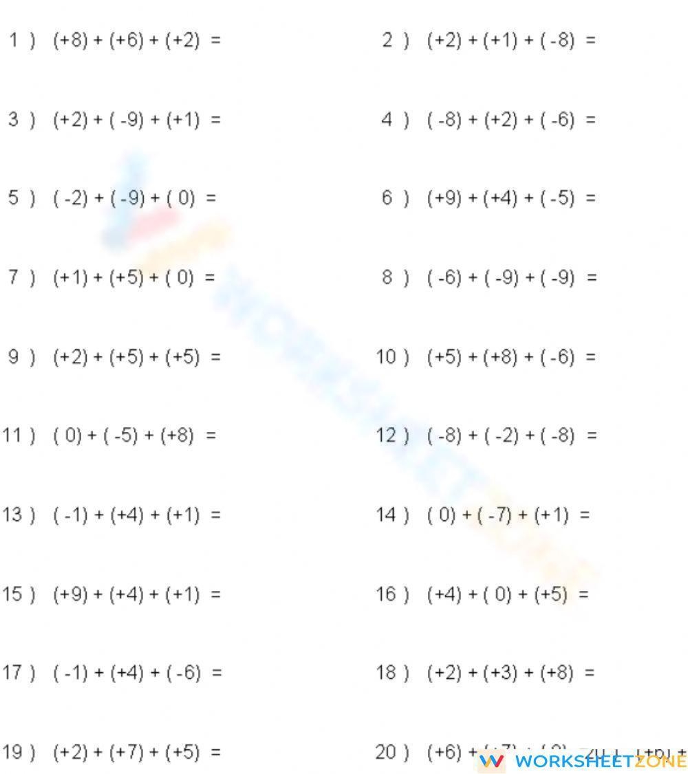 Adding Integers 3 Worksheet Worksheets Library