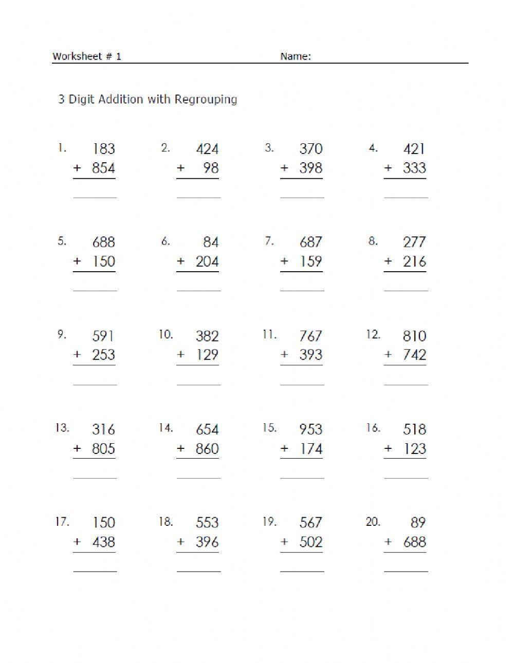 Addition Interactive Exercise For Class 2 Grade 3 Live Worksheets 