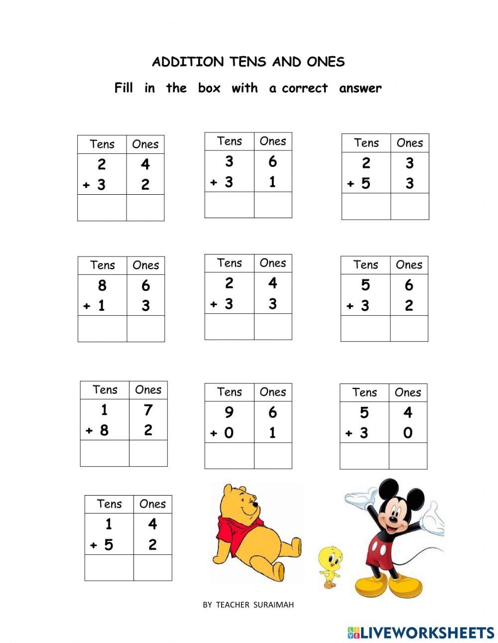 Addition With Tens And Ones Worksheet Live Worksheets Worksheets 