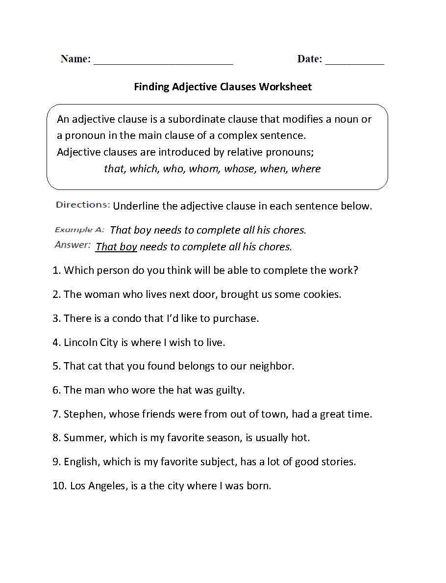 Adjective Phrases Worksheet Grade 8
