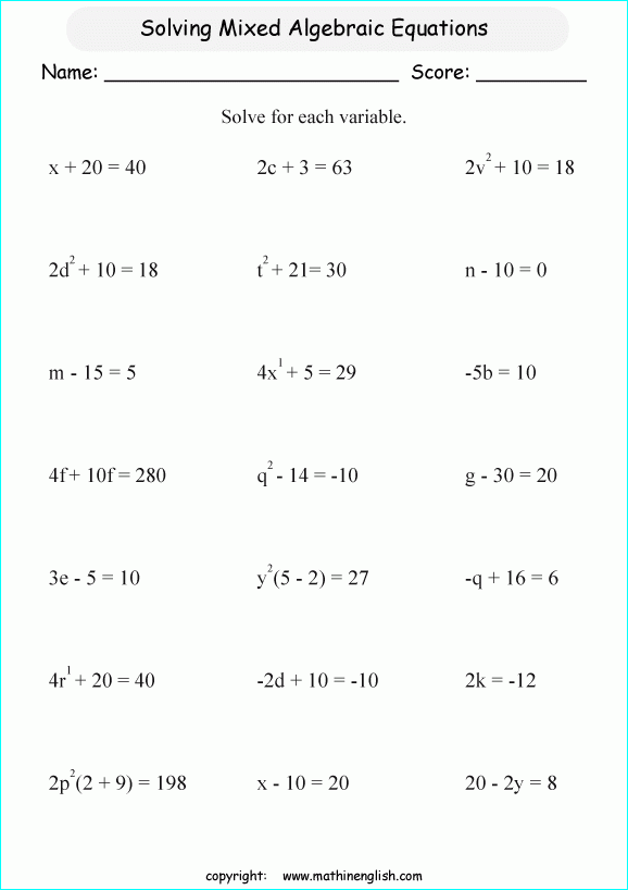 Algebra Worksheets Free CommonCoreSheets Worksheets Library